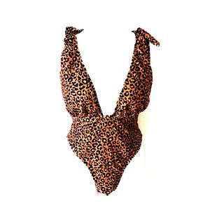 SEXY Leopard Print Swimsuit with Plunge Front & French Highcut Legs New withTags